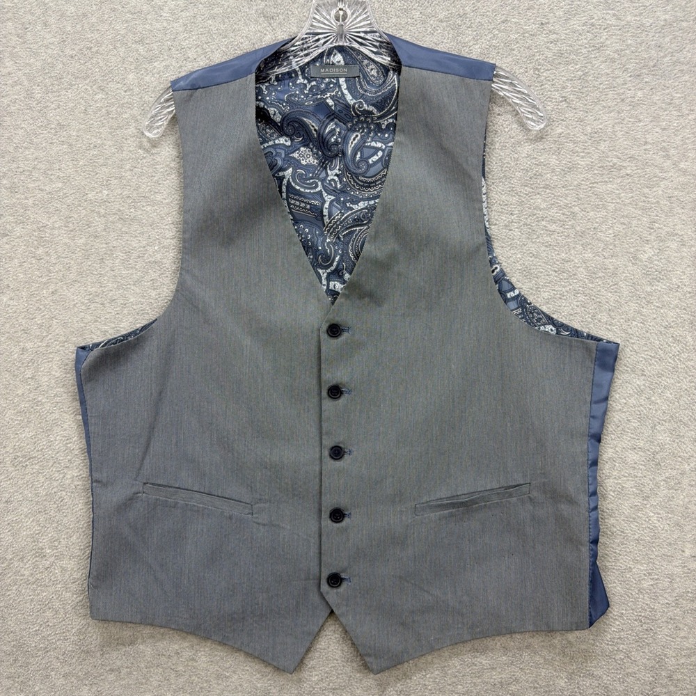Madison Vest Mens Large Blue‎ Suit Dress Formal Tuxedo Sport Waistcoat Button Up